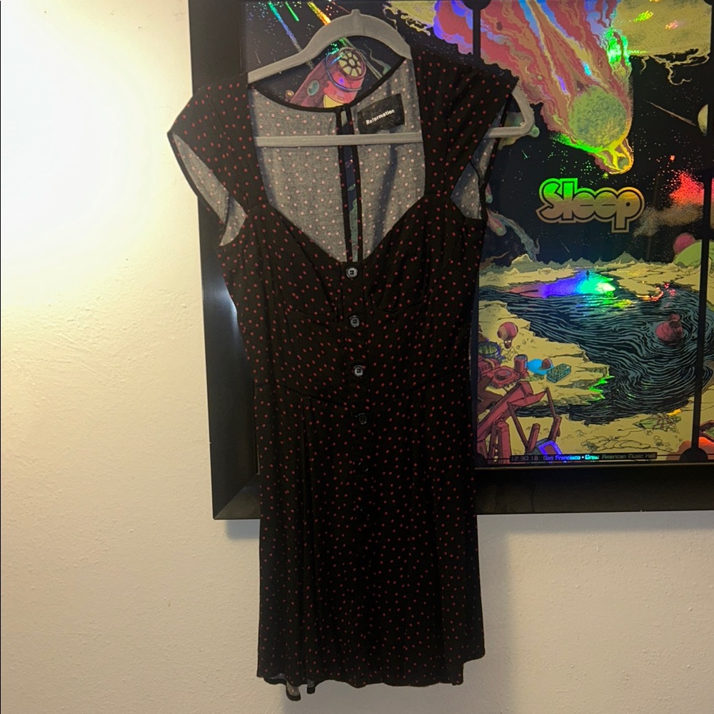 Reformation Black Dress with Red Dots